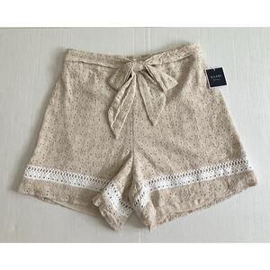 Womens Kaari blue Lined Eyelet Shorts Crochtdot Desert Oasis Beige 12 NWT